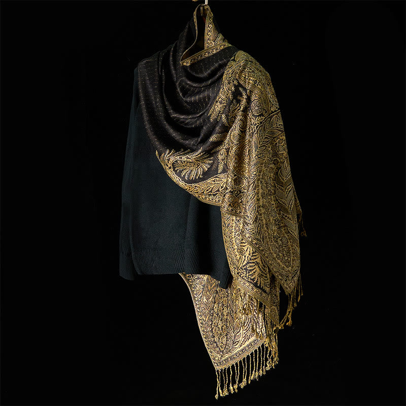 Sciarpa morbida con nappa e motivo a fiori e foglie lunghe primaverili Buddha Stones - image 7