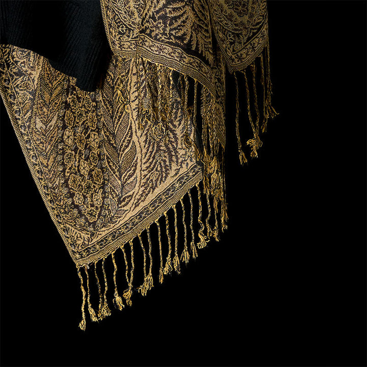 Sciarpa morbida con nappa e motivo a fiori e foglie lunghe primaverili Buddha Stones - image 10