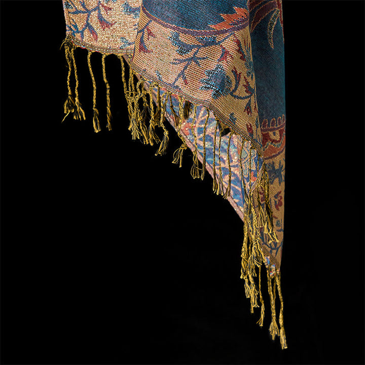 Sciarpa morbida con motivo a nappa, Buddha Stones , motivo a fiori rossi primaverili, foglie e viticci - image 5