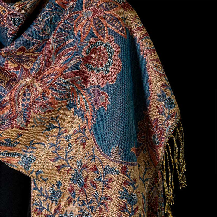 Sciarpa morbida con motivo a nappa, Buddha Stones , motivo a fiori rossi primaverili, foglie e viticci - image 4