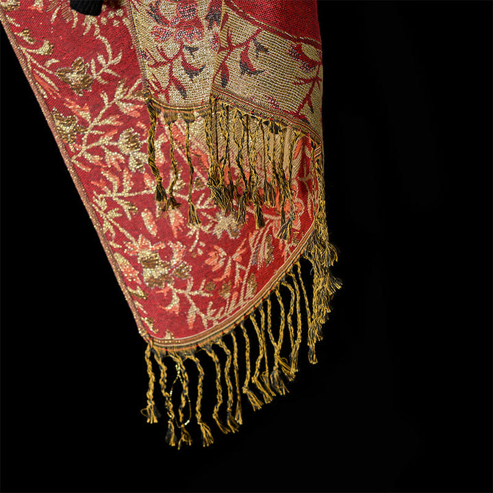 Sciarpa morbida con motivo a nappa, Buddha Stones , motivo a fiori rossi primaverili, foglie e viticci - image 11