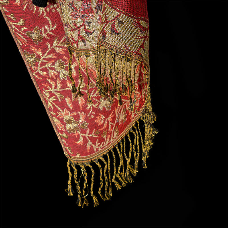 Sciarpa morbida con motivo a nappa, Buddha Stones , motivo a fiori rossi primaverili, foglie e viticci - image 11