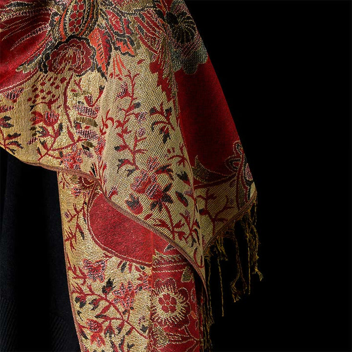 Sciarpa morbida con motivo a nappa, Buddha Stones , motivo a fiori rossi primaverili, foglie e viticci - image 10