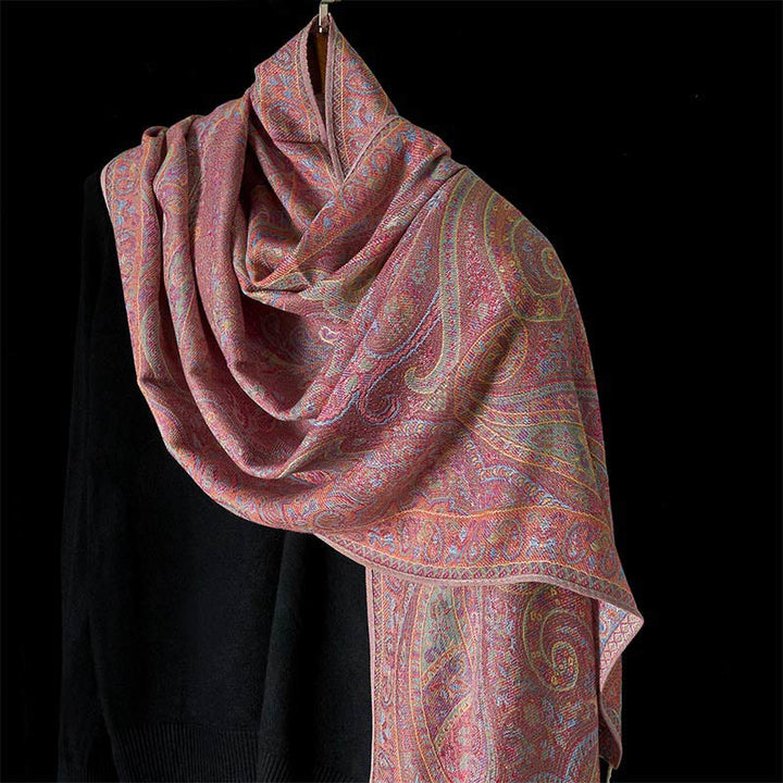 Sciarpa scialle con motivo a strisce di fiori di anacardi primaverili Buddha Stones - LavandaBlush - 178*70cm - image 6