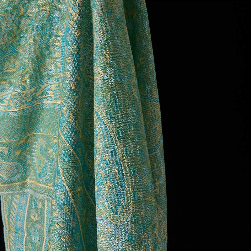 Sciarpa scialle con nappa e motivo geometrico a righe, motivo Buddha Stones, primavera verde anacardio - image 11