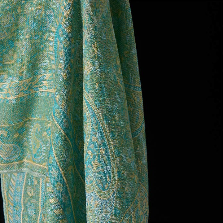 Sciarpa scialle con nappa e motivo geometrico a righe, motivo Buddha Stones, primavera verde anacardio - image 11