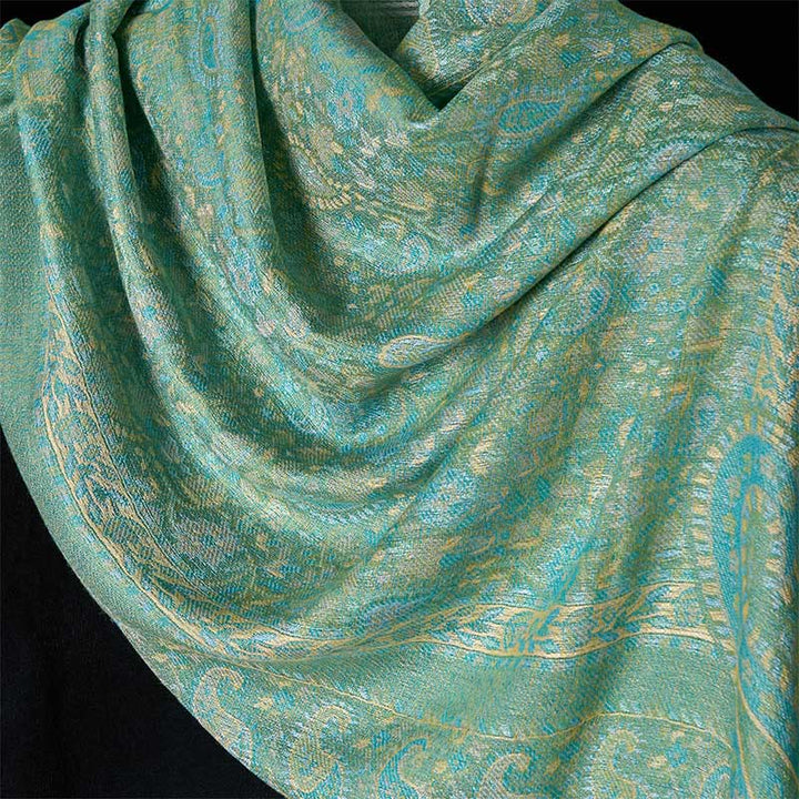 Sciarpa scialle con nappa e motivo geometrico a righe, motivo Buddha Stones, primavera verde anacardio - image 10