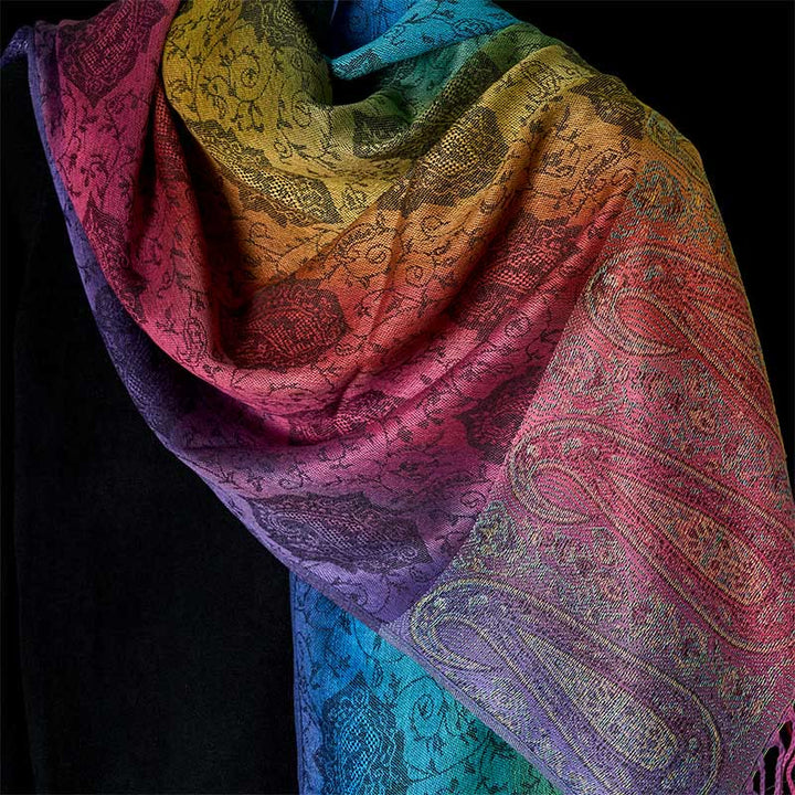 Sciarpa scialle con nappa e motivo floreale di anacardio sfumato colorato primaverile Buddha Stones - image 13
