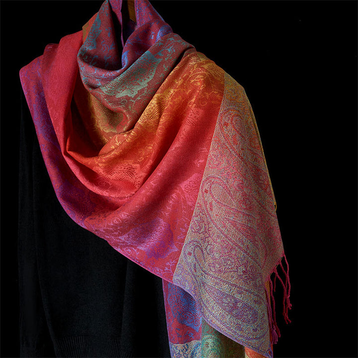 Sciarpa scialle con nappa e motivo floreale di anacardio sfumato colorato primaverile Buddha Stones - SandyBrown - 180 centimetri - image 8