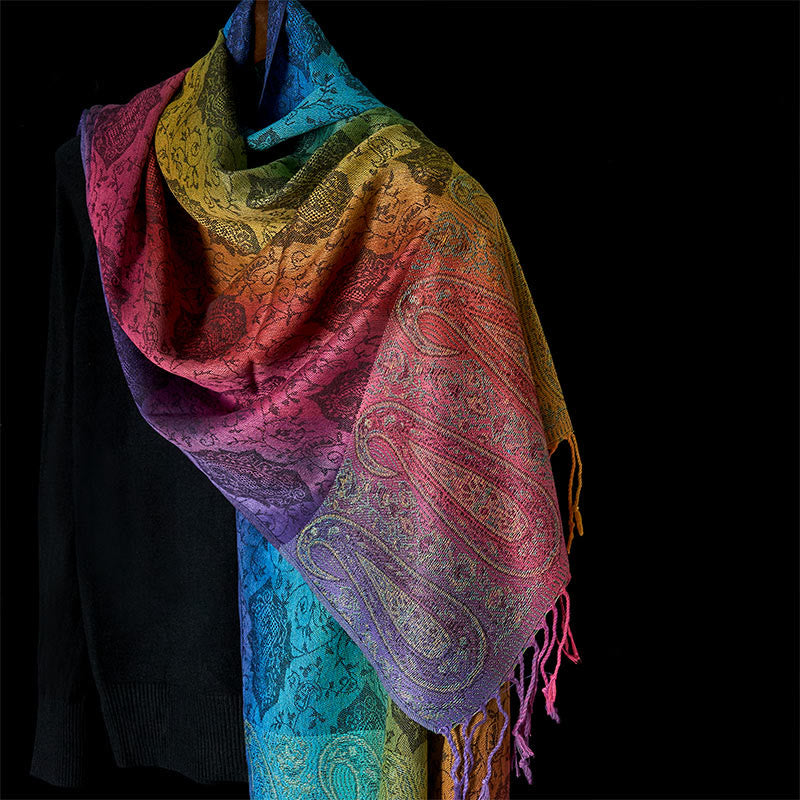 Sciarpa scialle con nappa e motivo floreale di anacardio sfumato colorato primaverile Buddha Stones - Ardesia Blu - 180 centimetri - image 10