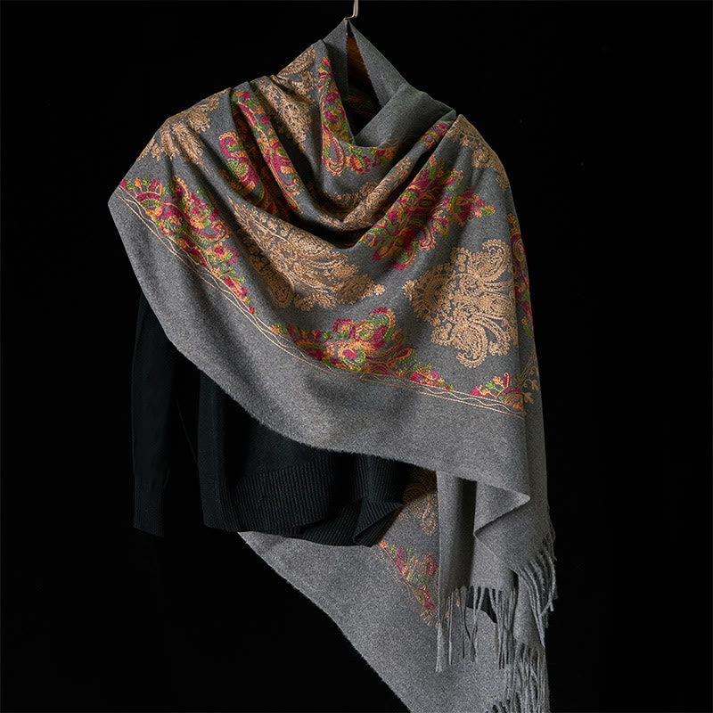 Sciarpa scialle con nappa e motivo a fiori colorati invernali con Buddha Stones - image 1