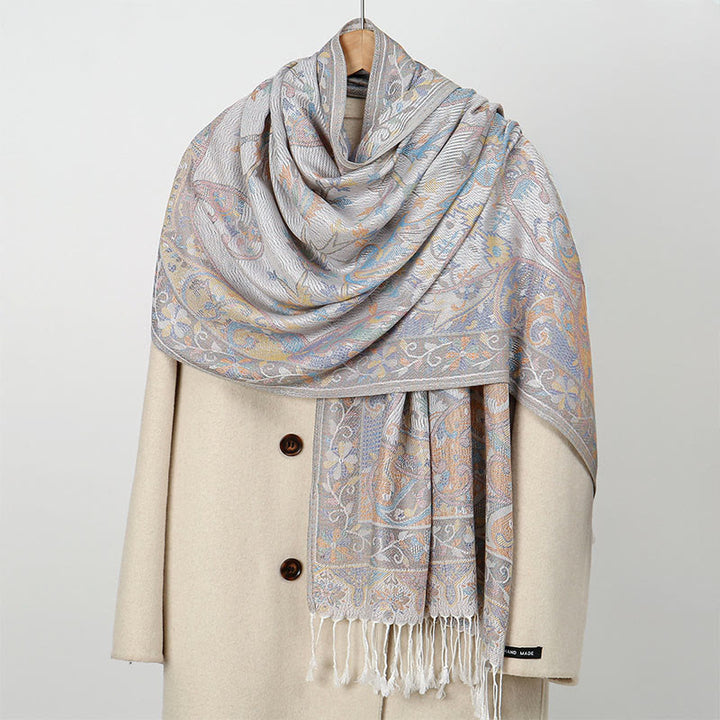 Sciarpa morbida con motivo a nappa e fiori di anacardi primaverili, motivo Buddha Stones - Gainsboro - 184*70cm - image 6