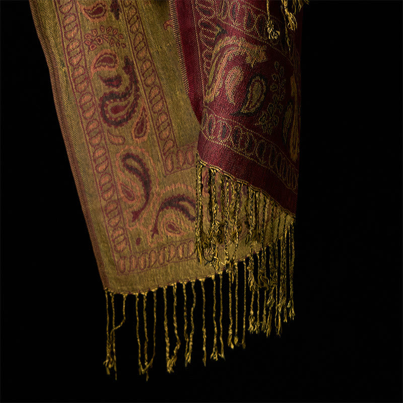 Sciarpa morbida con nappa e scialle, motivo floreale con fiori di anacardi e foglie, motivo Buddha Stones Spring Maroon - image 6