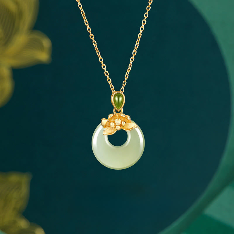 Collana con ciondolo portafortuna in giada Hetian placcata oro e argento sterling 925 Buddha Stones - Argento Sterling 925 e Giada Hetian - image 0