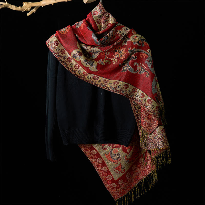 Sciarpa scialle con nappa e motivo geometrico floreale Buddha Stones anacardi primaverili - image 1