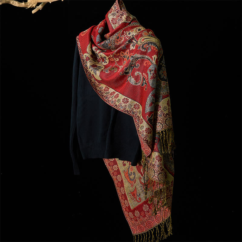 Sciarpa scialle con nappa e motivo geometrico floreale Buddha Stones anacardi primaverili - image 2