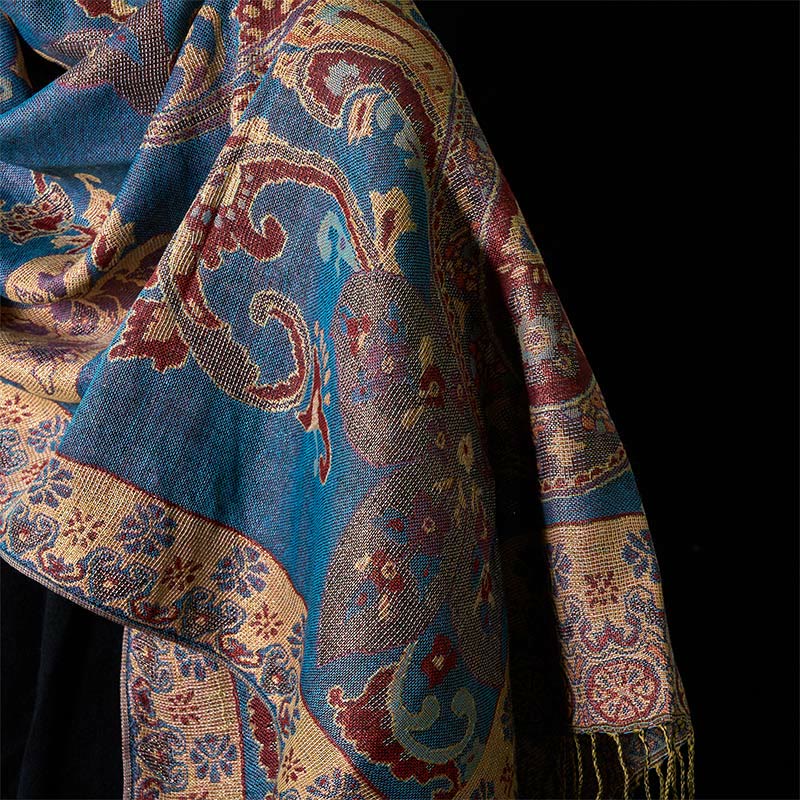 Sciarpa scialle con nappa e motivo geometrico floreale Buddha Stones anacardi primaverili - image 10