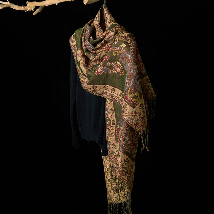 Sciarpa calda con nappa, scialle, motivo geometrico circolare, motivo a fiori di anacardi primaverili , Buddha Stones - image 2