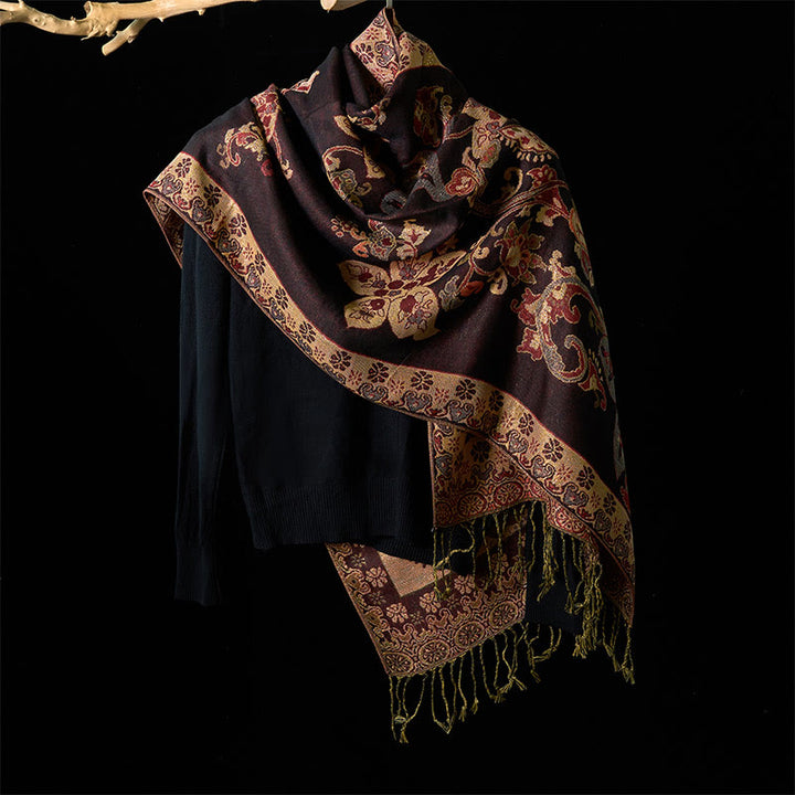 Sciarpa calda con nappa, scialle, motivo geometrico circolare, motivo a fiori di anacardi primaverili , Buddha Stones - image 6