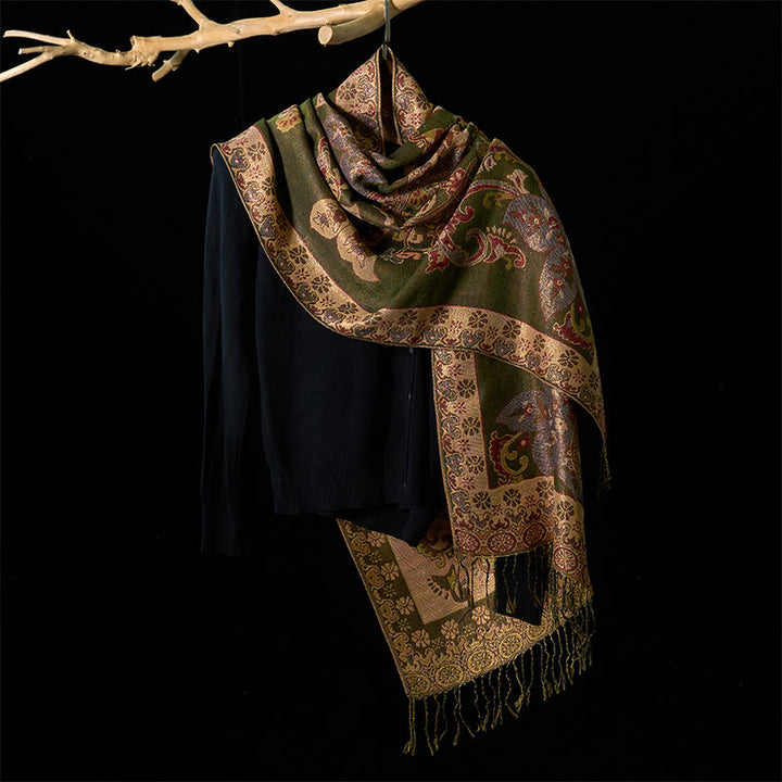 Sciarpa calda con nappa, scialle, motivo geometrico circolare, motivo a fiori di anacardi primaverili , Buddha Stones - image 1