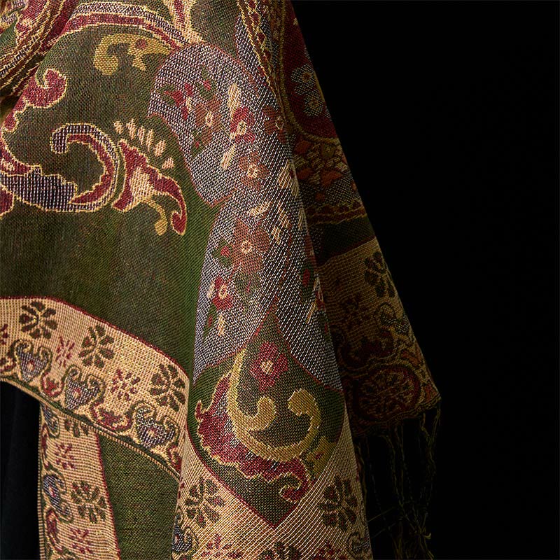 Sciarpa calda con nappa, scialle, motivo geometrico circolare, motivo a fiori di anacardi primaverili , Buddha Stones - image 4