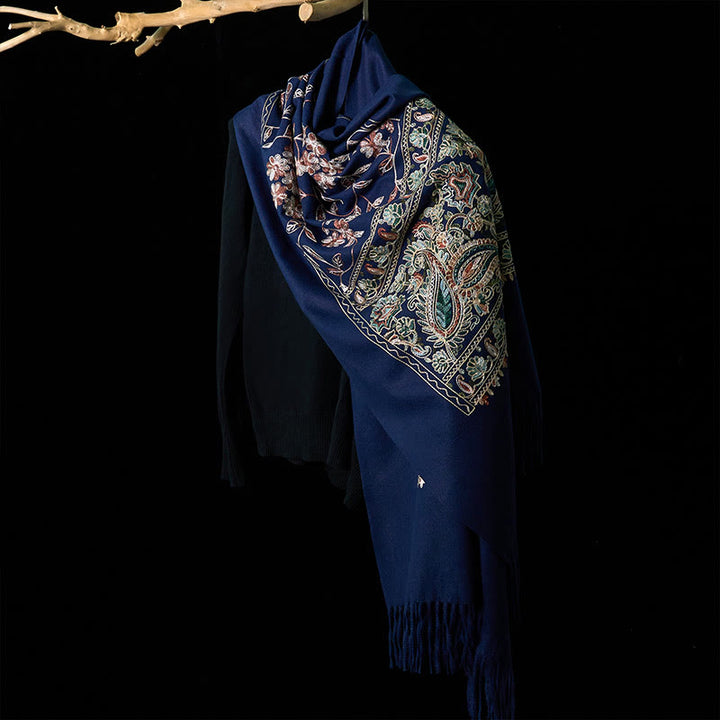 Sciarpa scialle con nappa e motivo a fiori di anacardi, motivo a piccoli fiori, motivo a pietre Buddha Stones , marrone-beige invernale - image 2