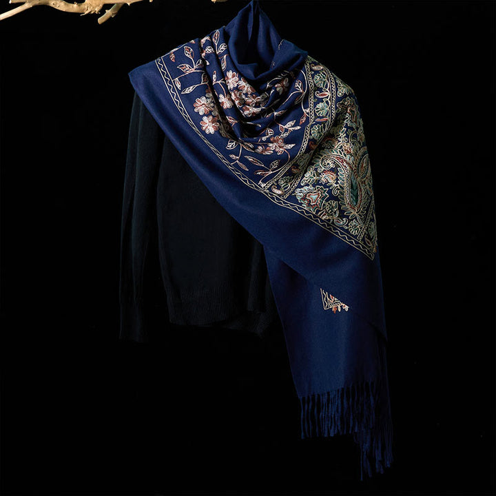 Sciarpa scialle con nappa e motivo a fiori di anacardi, motivo a piccoli fiori, motivo a pietre Buddha Stones , marrone-beige invernale - image 1