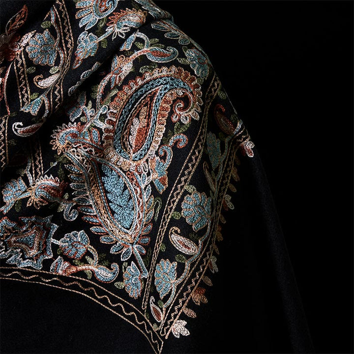 Sciarpa scialle con nappa e motivo a fiori di anacardi, motivo a piccoli fiori, motivo a pietre Buddha Stones , marrone-beige invernale - image 10