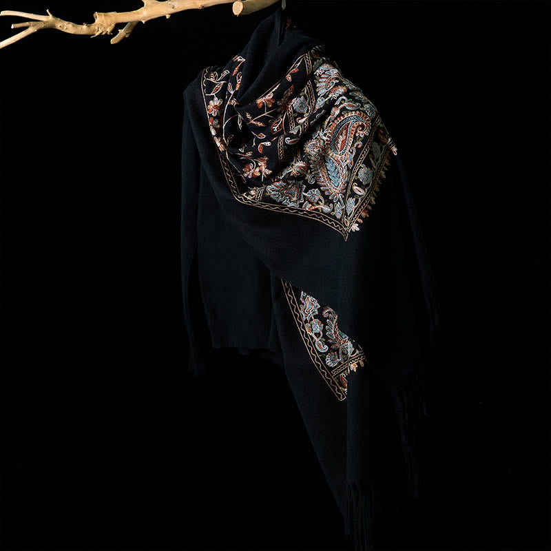 Sciarpa scialle con nappa e motivo a fiori di anacardi, motivo a piccoli fiori, motivo a pietre Buddha Stones , marrone-beige invernale - image 8