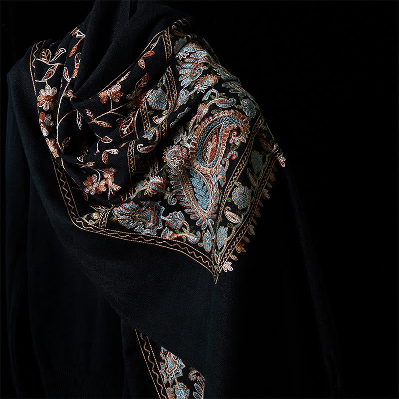 Sciarpa scialle con nappa e motivo a fiori di anacardi, motivo a piccoli fiori, motivo a pietre Buddha Stones , marrone-beige invernale - Nero - 182*71cm - image 6