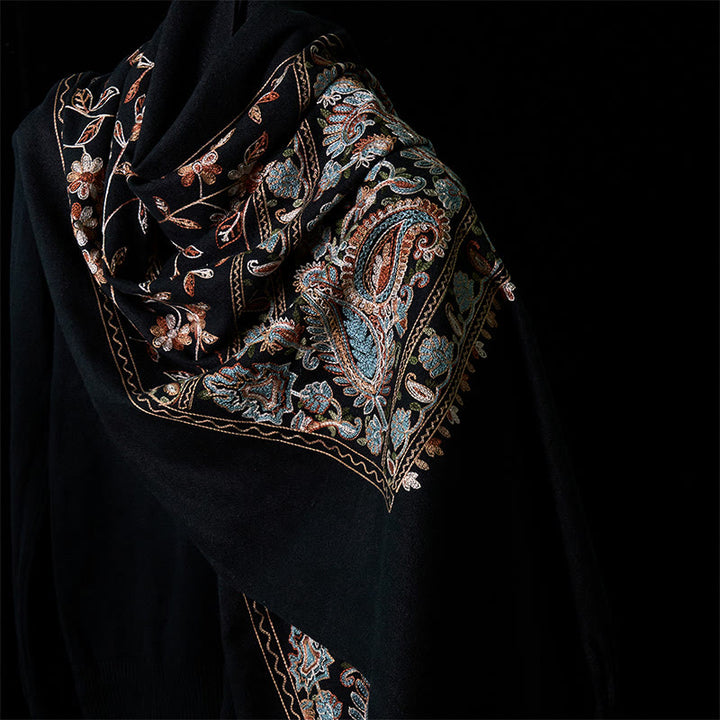 Sciarpa scialle con nappa e motivo a fiori di anacardi, motivo a piccoli fiori, motivo a pietre Buddha Stones , marrone-beige invernale - Nero - 182*71cm - image 6