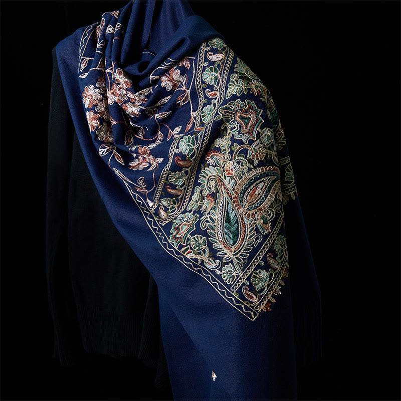 Sciarpa scialle con nappa e motivo a fiori di anacardi, motivo a piccoli fiori, motivo a pietre Buddha Stones , marrone-beige invernale - SteelBlue - 182*71cm - image 0