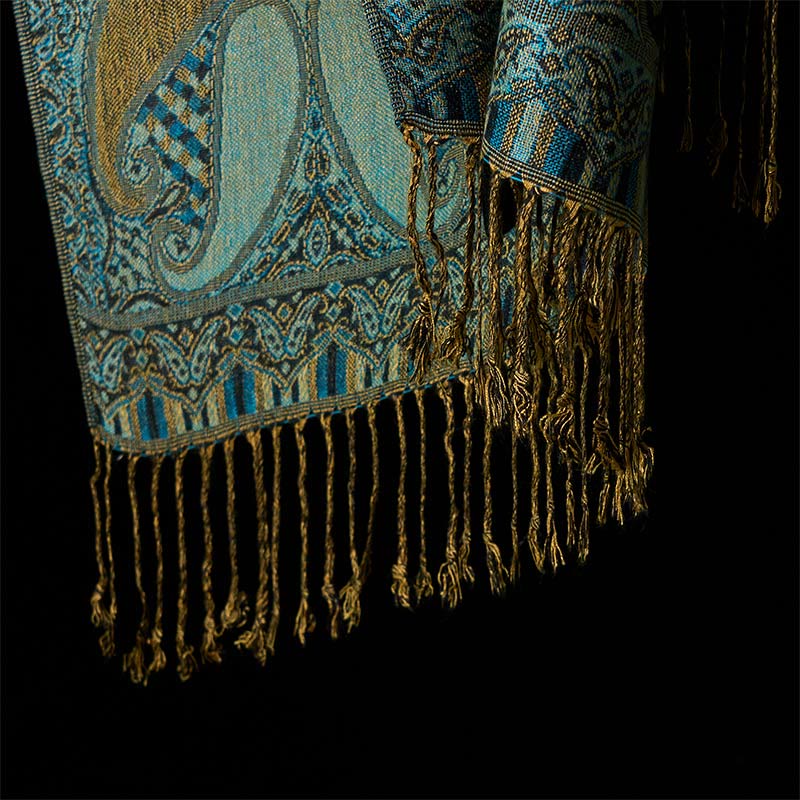 Sciarpa scialle con nappa e motivo geometrico a fiori di anacardi autunnali Buddha Stones - image 6