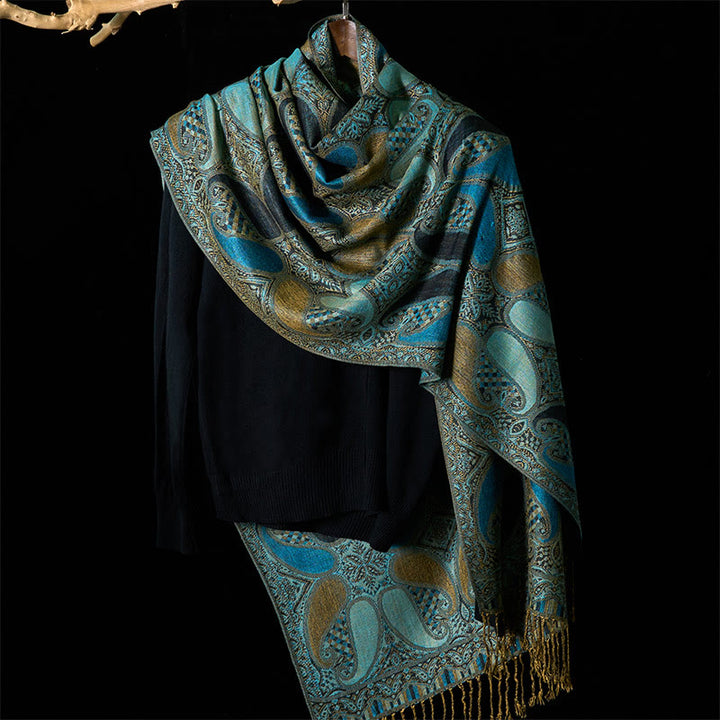 Sciarpa scialle con nappa e motivo geometrico a fiori di anacardi autunnali Buddha Stones - image 2