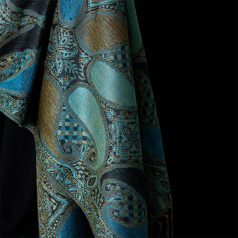 Sciarpa scialle con nappa e motivo geometrico a fiori di anacardi autunnali Buddha Stones - image 5