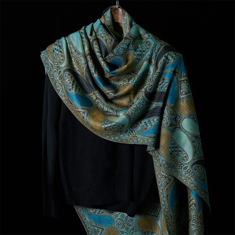 Sciarpa scialle con nappa e motivo geometrico a fiori di anacardi autunnali Buddha Stones - image 1