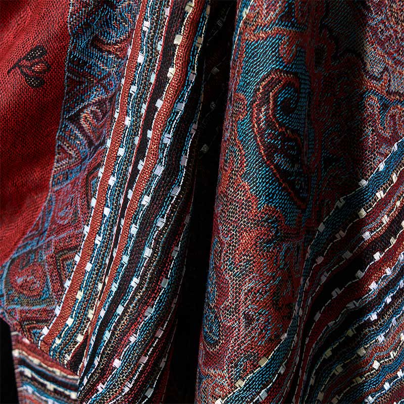 Sciarpa morbida con nappa, scialle, motivo geometrico a righe, motivo floreale anacardio Buddha Stones - image 5