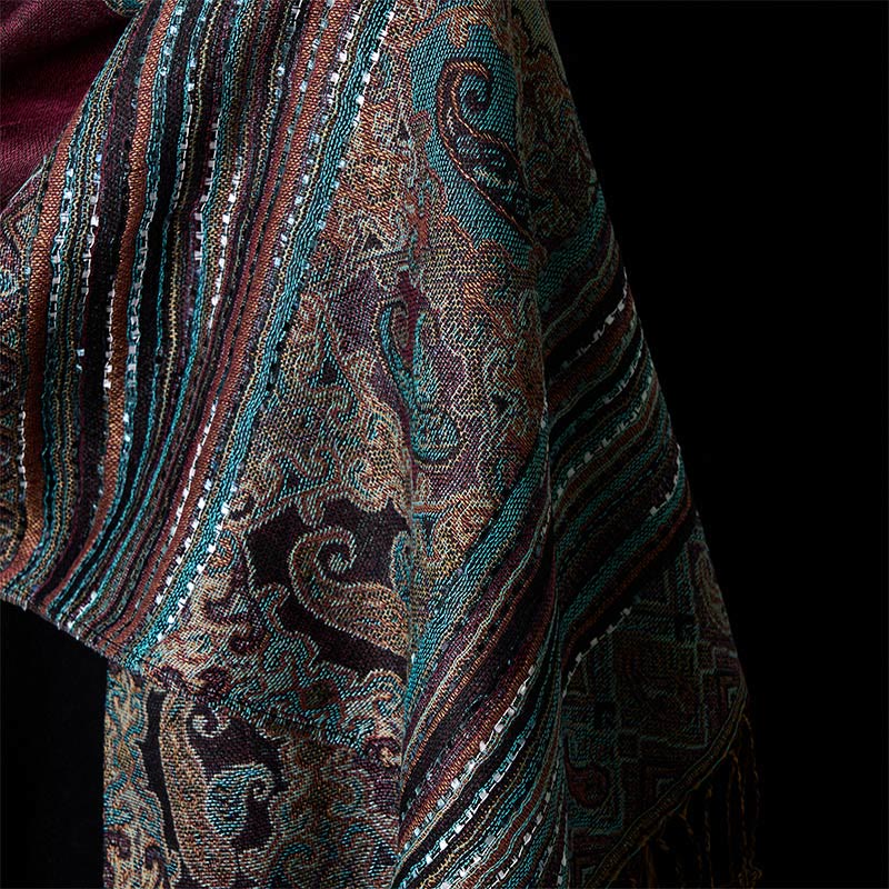 Sciarpa morbida con nappa, scialle, motivo geometrico a righe, motivo floreale anacardio Buddha Stones - image 10