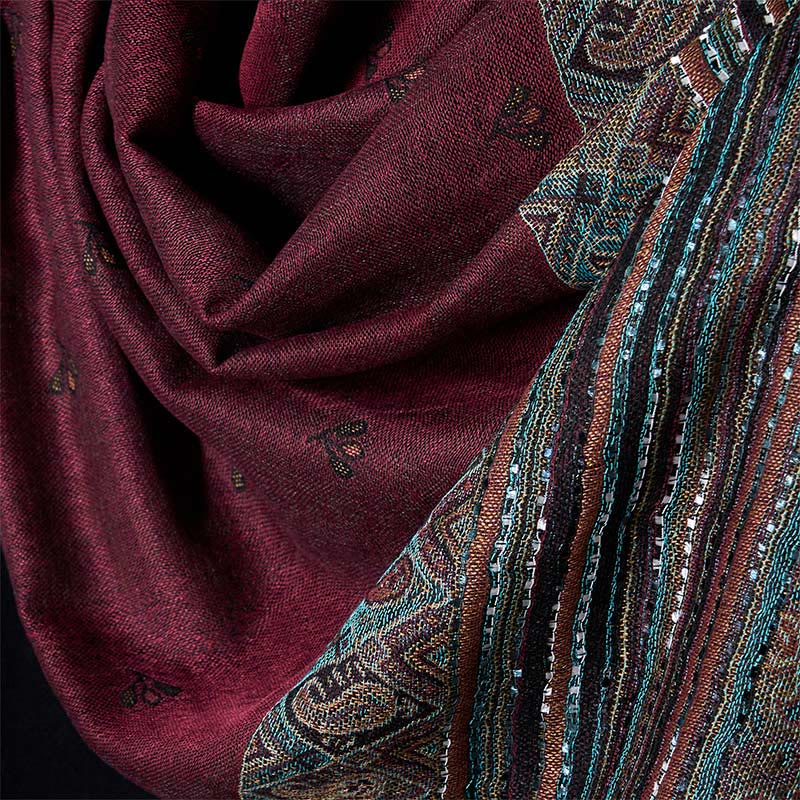 Sciarpa morbida con nappa, scialle, motivo geometrico a righe, motivo floreale anacardio Buddha Stones - image 9