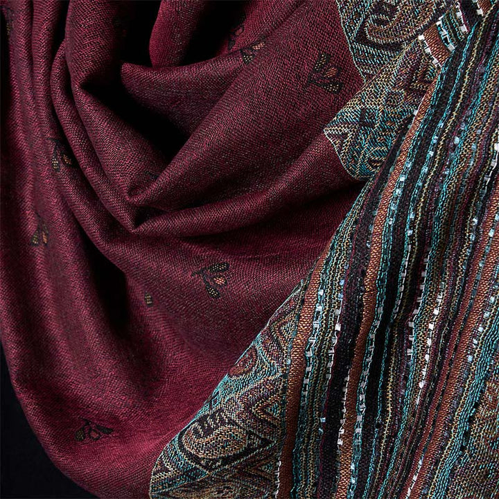 Sciarpa morbida con nappa, scialle, motivo geometrico a righe, motivo floreale anacardio Buddha Stones - image 9