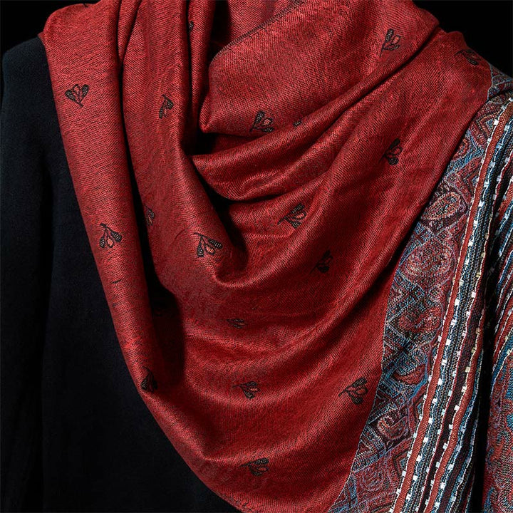 Sciarpa morbida con nappa, scialle, motivo geometrico a righe, motivo floreale anacardio Buddha Stones - image 3