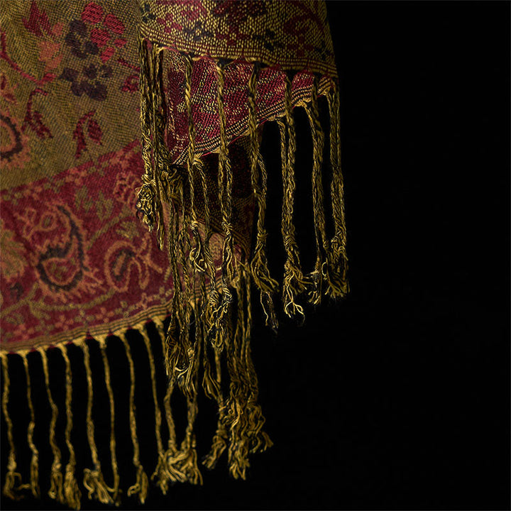 Sciarpa morbida con nappa e motivo floreale a foglia, motivo floreale a fiore di anacardio rosso scuro primaverile Buddha Stones - image 5