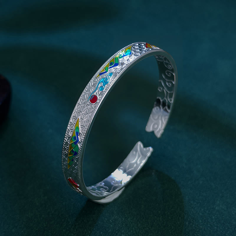 Bracciale rigido regolabile aperto con motivo a farfalla in rame smaltato con motivo a sole di Buddha Stones - image 6