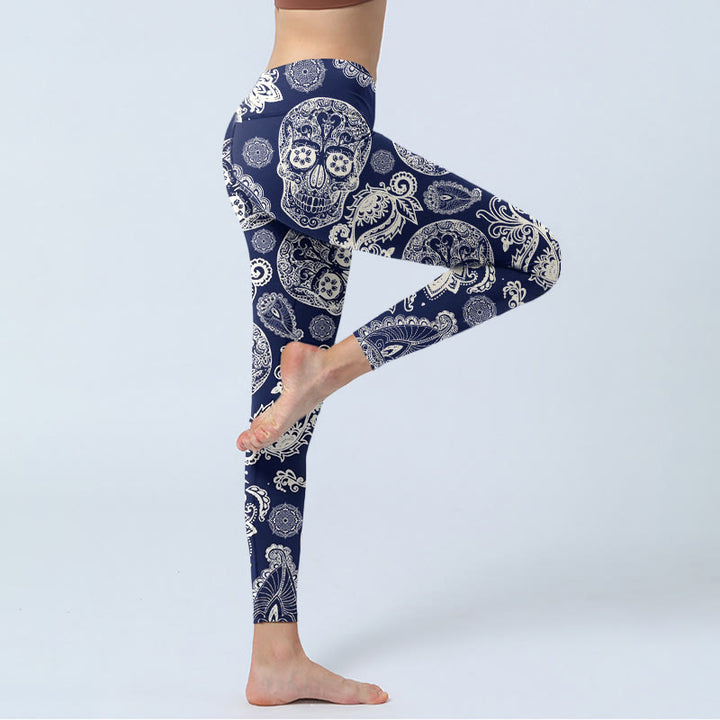 Leggings da palestra con motivo a teschio e pianta Paisley Buddha Stones, pantaloni da yoga da donna - image 3
