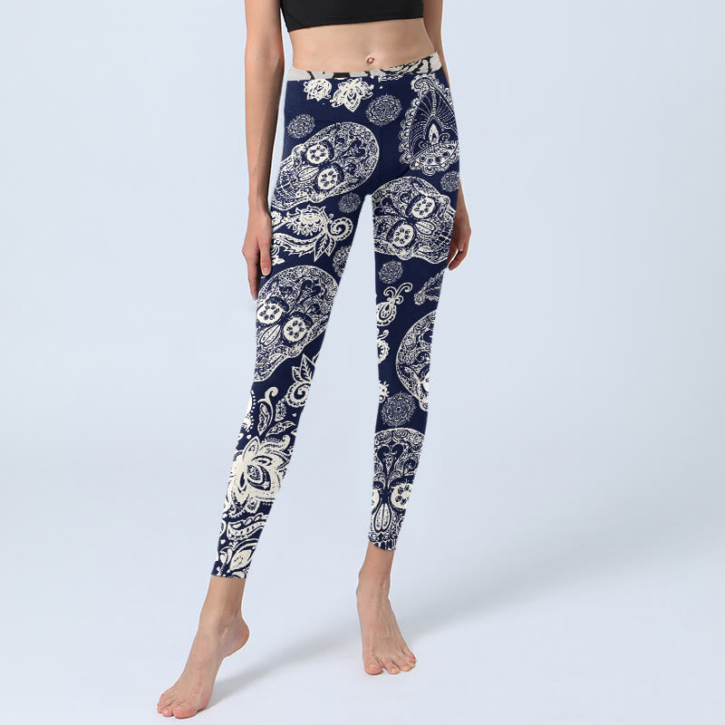 Leggings da palestra con motivo a teschio e pianta Paisley Buddha Stones, pantaloni da yoga da donna - image 5