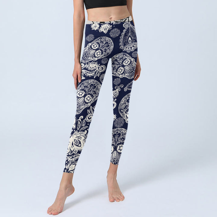 Leggings da palestra con motivo a teschio e pianta Paisley Buddha Stones, pantaloni da yoga da donna - image 5