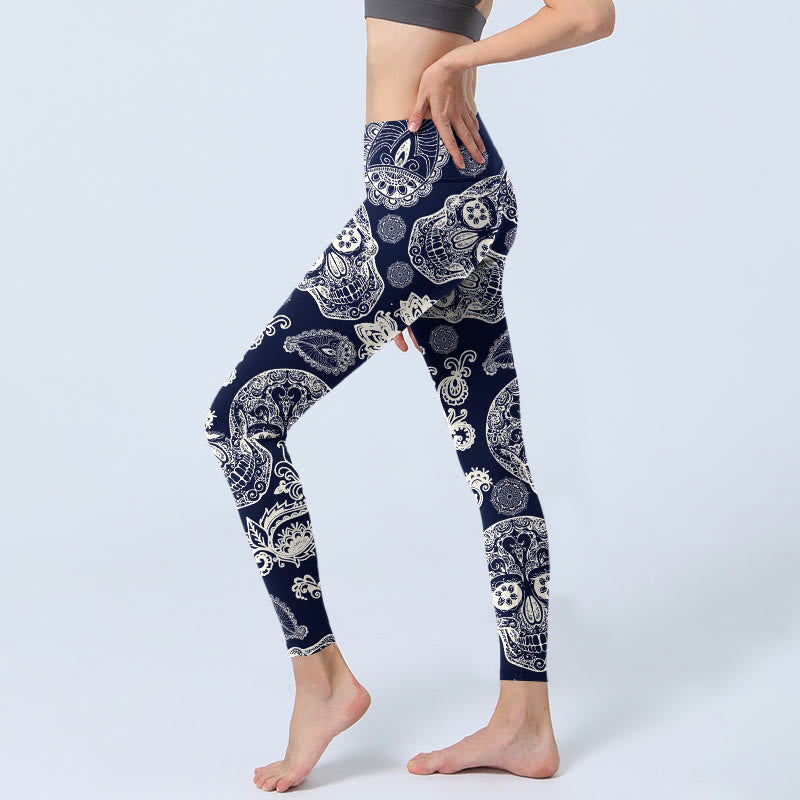 Leggings da palestra con motivo a teschio e pianta Paisley Buddha Stones, pantaloni da yoga da donna - image 2