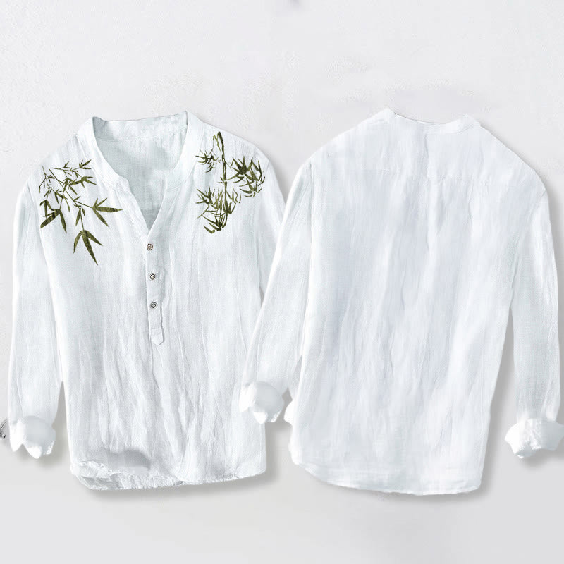 Camicia da uomo in cotone e lino a maniche lunghe con motivo a Buddha Stones - image 8