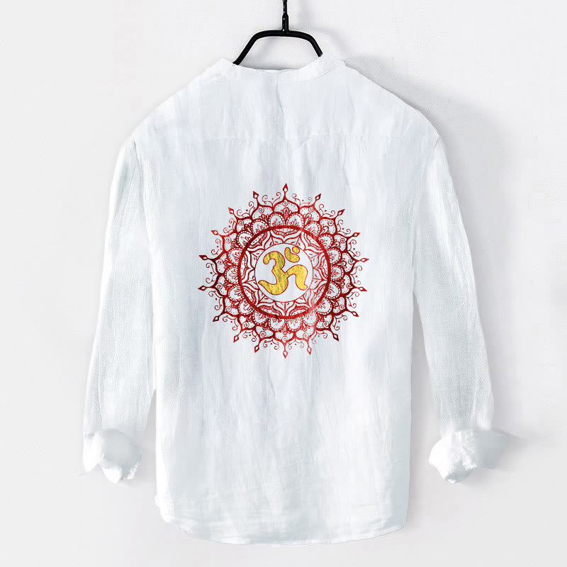 Camicia da uomo in cotone e lino a maniche lunghe con motivo mandala, simbolo OM Buddha Stones - image 2