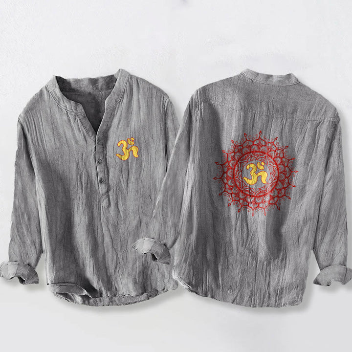 Camicia da uomo in cotone e lino a maniche lunghe con motivo mandala, simbolo OM Buddha Stones - Grigio - US/UK/AU50, EU60 (5XL) - image 6